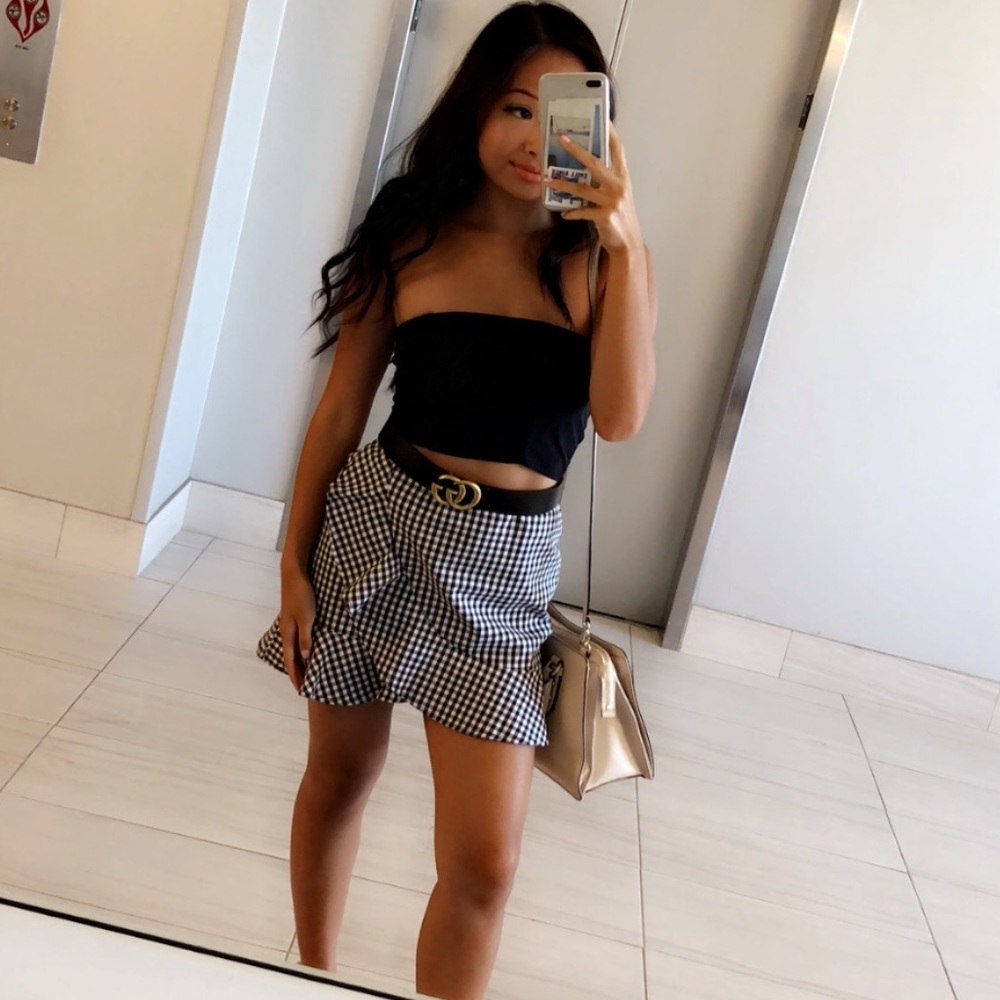gingham ruffle mini skirt